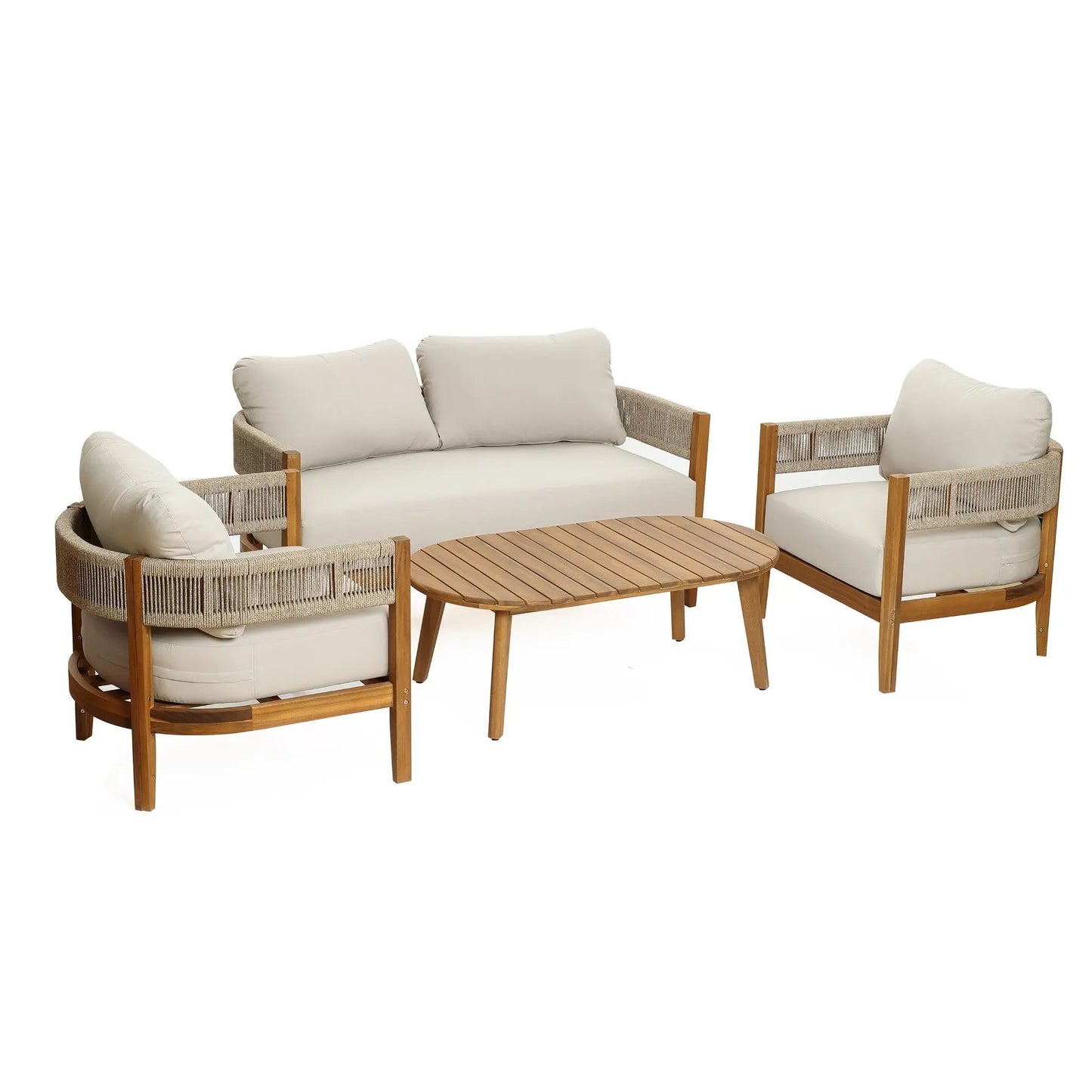 RetailsSup 4-Piece Outdoor Conversation Set – Acacia Wood, Loveseat, 2 Armchairs, Coffee Table