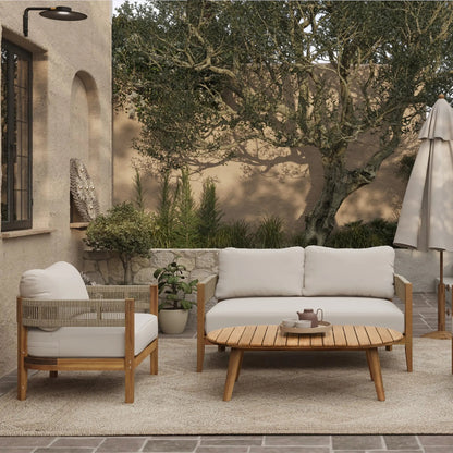 RetailsSup 4-Piece Outdoor Conversation Set – Acacia Wood, Loveseat, 2 Armchairs, Coffee Table