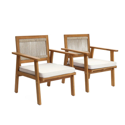 RetailsSup 2-Piece Outdoor Armchair Set – Acacia Wood Frame with Rope Backrest