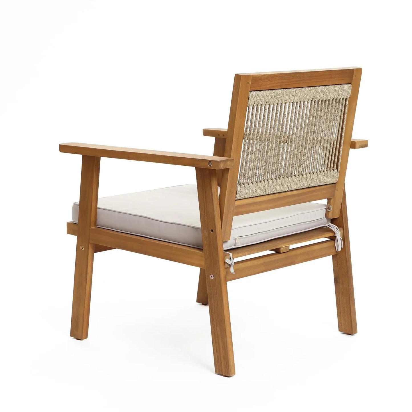 RetailsSup 2-Piece Outdoor Armchair Set – Acacia Wood Frame with Rope Backrest